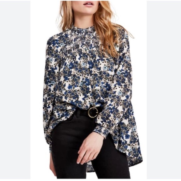 Free People Flowers in Her Hair Smock Detail Tunic Top in Cream Combo Size Small - Picture 1 of 6